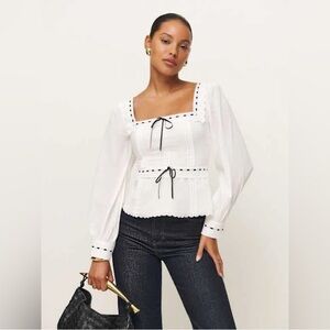 Reformation white black ribbon Haisley top